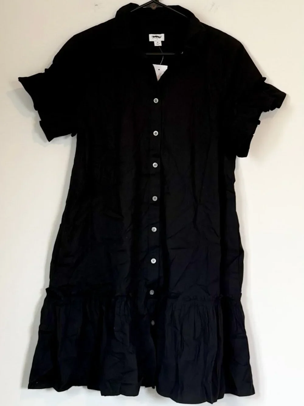 NWT J.Crew Black Ruffle Sleeve Mini Shirt Dress - Size: 6